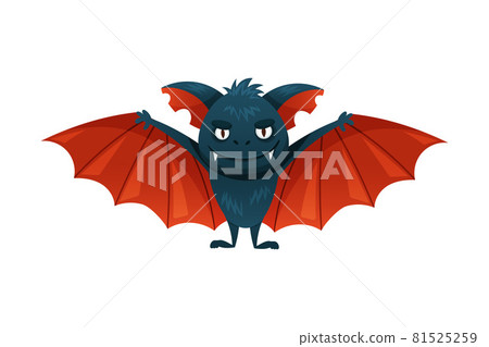 Flying Bat with Fangs as Halloween Character Vector Illustration 81525259