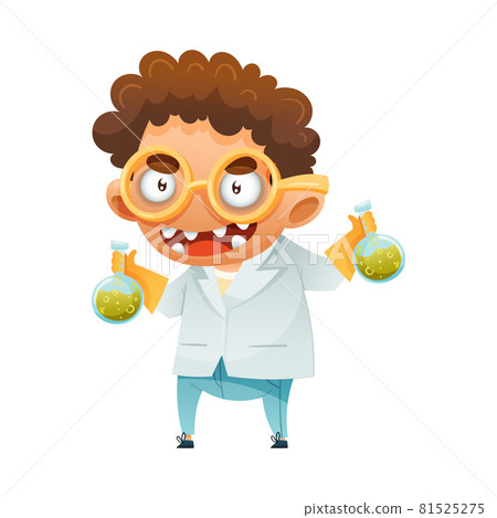 Boy in Lab Coat with Poison Flask as Halloween Character Vector Illustration 81525275