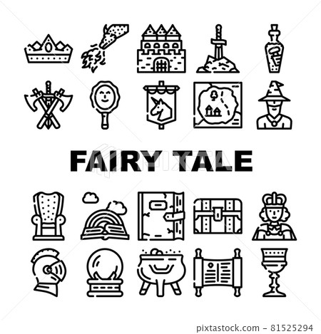 Fairy Tale Story Medieval Book Icons Set Vector 81525294