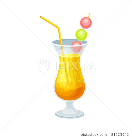 Bright Exotic Cocktail in Glass with Straw as... - Stock Illustration ...