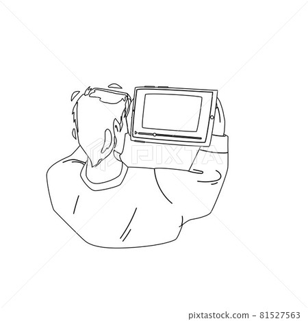 Man Watching Video On Tablet Digital Device Vector Man Watching Video On Tablet Digital Device Vector 81527563