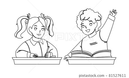 Pupils Boy And Girl Studying At School Desk Vector Pupils Boy And Girl Studying At School Desk Vector 81527611