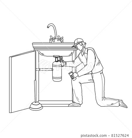 Plumber In Working Overall Fixing Sink Vector 81527624