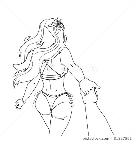 On Beach Woman Wanting Man To Follow Her Vector 81527891