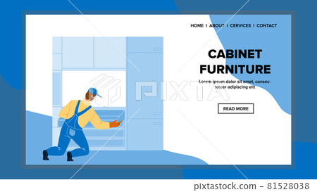 Cabinet Furniture Installing Worker Man Vector 81528038
