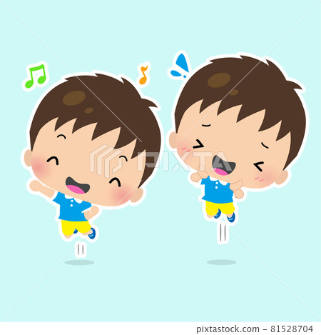 一個男孩快樂跳躍的可愛插圖 81528704