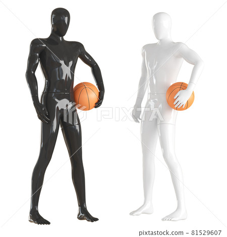 Two guys mannequin black and white stand with a basketball. 3d rendering Two guys mannequin black and white stand with a basketball. 3d rendering 81529607