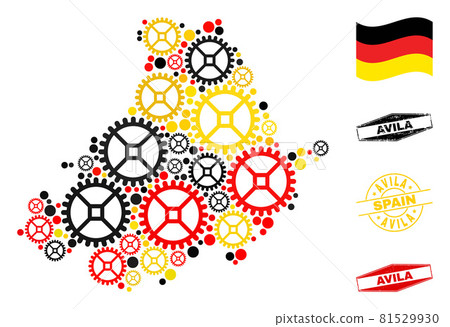 Mechanics Mosaic Avila Province Map in German Flag Colors and Grunge Stamps 81529930