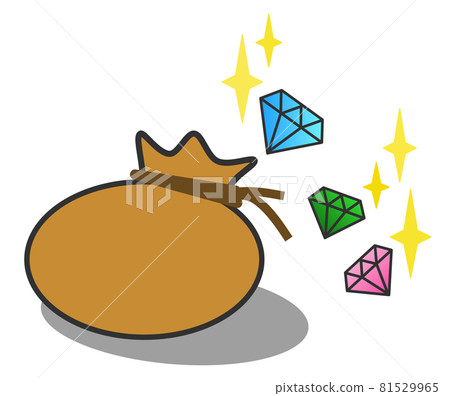 Illustration of a treasure with jewels in a bag 81529965