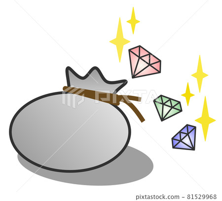 Illustration of a treasure with jewels in a bag 81529968