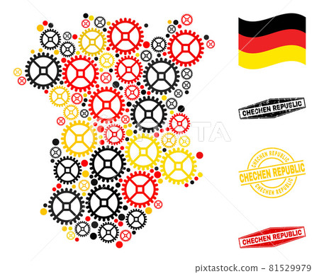 Gear Mosaic Chechen Republic Map in German Flag Colors and Grunge Seals Gear Mosaic Chechen Republic Map in German Flag Colors and Grunge Seals 81529979