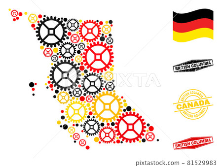 Service Composition British Columbia Map in German Flag Colors and Grunge Stamps Service Composition British Columbia Map in German Flag Colors and Grunge Stamps 81529983