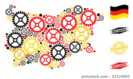 Industrial Mosaic Bulgaria Map in German Flag Colors and Grunge Stamps 81529995