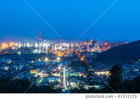 Light beam tower Fukuyama city factory night view 81531179