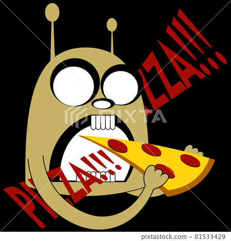 abstract alien eating slice of pizza on dark background abstract alien eating slice of pizza on dark background 81533429