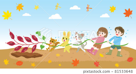 兒童和動物挖土豆的風景 兒童和動物挖土豆的風景 81533648
