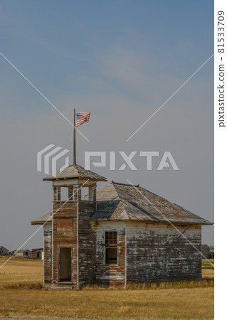 The abandoned and rundown Burnham Schoolhouse in Havre, Hill County, Montana  81533709