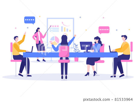 Business Online Training, Seminar or Courses Background Vector Illustration. Mentor Doing Presentation About Marketing, Sales, Report and E-commerce 81533964