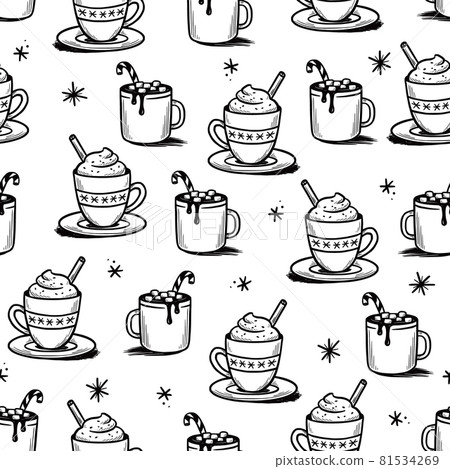 Christmas pattern with hot drink of winter coffee Christmas pattern with hot drink of winter coffee 81534269