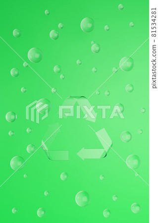 Sign Reduce, Reuse, Recycle on green background with glass balls. 3d render eco illustration. 81534281
