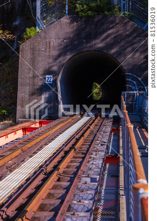 從日本的火車窗口,秋色的大井川鐵道井川線 Okuoikojo 站 從日本的火車窗口,秋色的大井川鐵道井川線 Okuoikojo 站 81536019