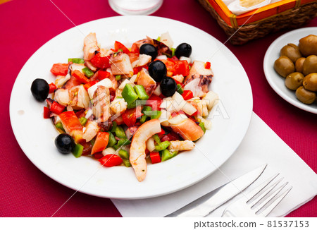 Salpicon de Marisco, cold salad from seafood with vegetables Salpicon de Marisco, cold salad from seafood with vegetables 81537153