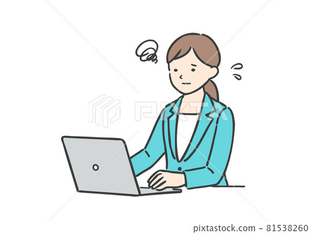 Business woman worried about operating a PC 81538260