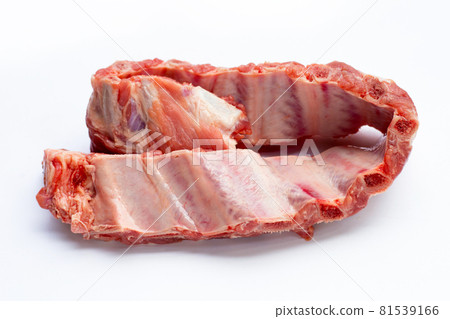 Raw pork ribs on white background. 81539166