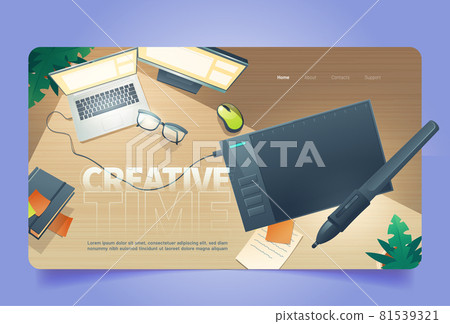 Creative time cartoon landing, graphic design work 81539321