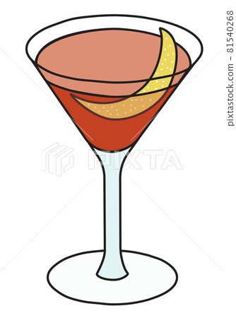 Boulevardier classic IBA listed cocktail in martini glass. An elegant red drink garnished with orange zest. Stylish hand-drawn doodle cartoon hipster style vector illustration 81540268