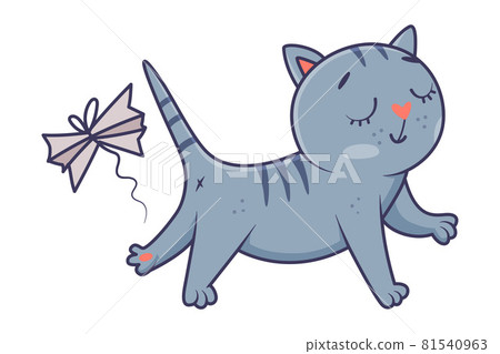 Funny Blue Cat with Striped Tail Playing Vector Illustration Funny Blue Cat with Striped Tail Playing Vector Illustration 81540963