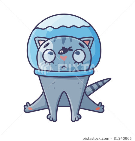 Funny Blue Cat with Striped Tail Sitting with Fish Bowl on Its Head Vector Illustration Funny Blue Cat with Striped Tail Sitting with Fish Bowl on Its Head Vector Illustration 81540965