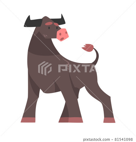 Black Horned Standing Bull with Hoof and Muscular Neck Vector Illustration Black Horned Standing Bull with Hoof and Muscular Neck Vector Illustration 81541098