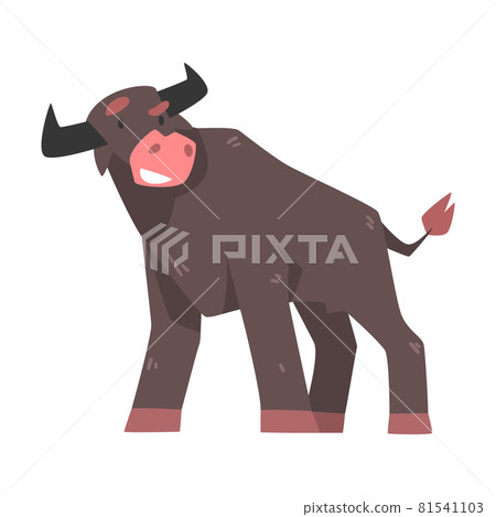 Black Horned Standing Bull with Hoof and Muscular Neck Vector Illustration Black Horned Standing Bull with Hoof and Muscular Neck Vector Illustration 81541103