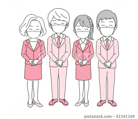 多名商務人士戴著口罩微笑歡迎 多名商務人士戴著口罩微笑歡迎 81541104