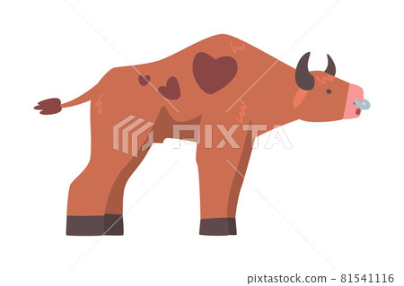 Brown Spotted Bull with Horns and Ring in the Nose in Standing Pose Vector Illustration Brown Spotted Bull with Horns and Ring in the Nose in Standing Pose Vector Illustration 81541116