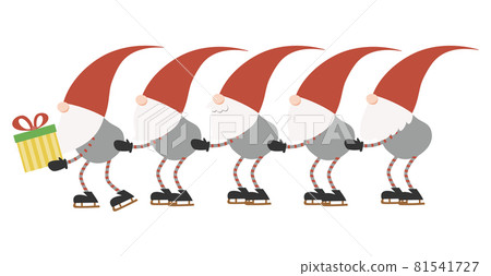 Scandinavian dwarfs skating side by side with gifts Scandinavian dwarfs skating side by side with gifts 81541727