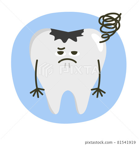 Illustration of teeth. A tooth character with cavities and depression. Illustration of teeth. A tooth character with cavities and depression. 81541919