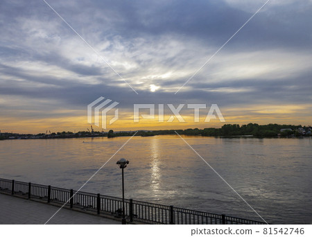 Sky landscape at sunset over the Angara River in Irkutsk. Sky landscape at sunset over the Angara River in Irkutsk. 81542746