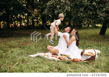 Family having fun at picnic. 81542948
