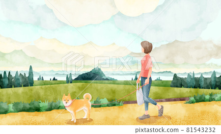 Japanese countryside landscape watercolor style illustration with clouds 81543232