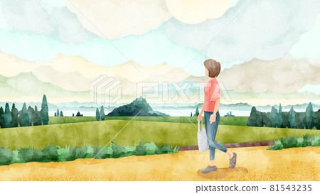 Japanese countryside landscape watercolor style illustration with clouds Japanese countryside landscape watercolor style illustration with clouds 81543235