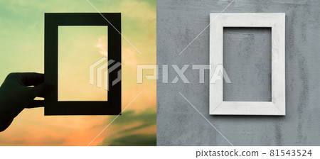 picture frame on cement wall and sunset sky background picture frame on cement wall and sunset sky background 81543524