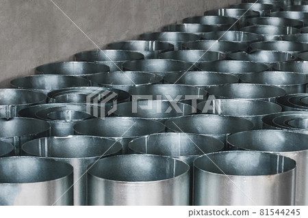 Pile of round metal pipes at a construction site. Storage steel tube industrial materials on warehouse Pile of round metal pipes at a construction site. Storage steel tube industrial materials on warehouse 81544245