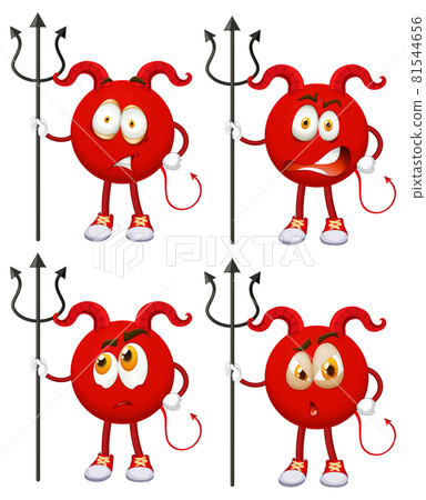 Set of Red Devil cartoon character with facial expression on white background Set of Red Devil cartoon character with facial expression on white background 81544656