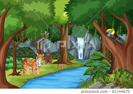 Forest scene with different wild animals 81544670