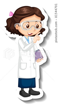 Cartoon character sticker with a girl in science gown Cartoon character sticker with a girl in science gown 81544701