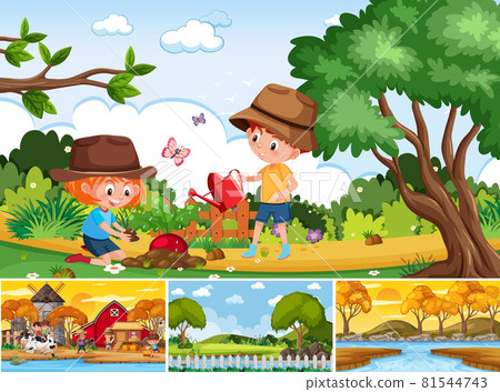 Four different scenes with children cartoon character Four different scenes with children cartoon character 81544743
