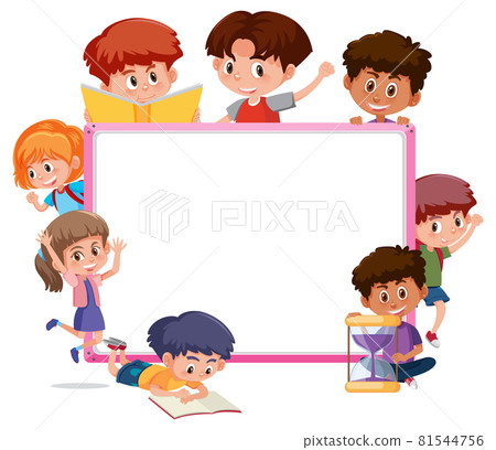 Empty board with many children cartoon character - Stock Illustration ...