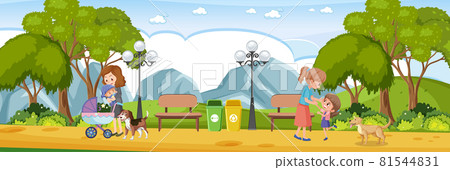 Park horizontal scene with many people 81544831